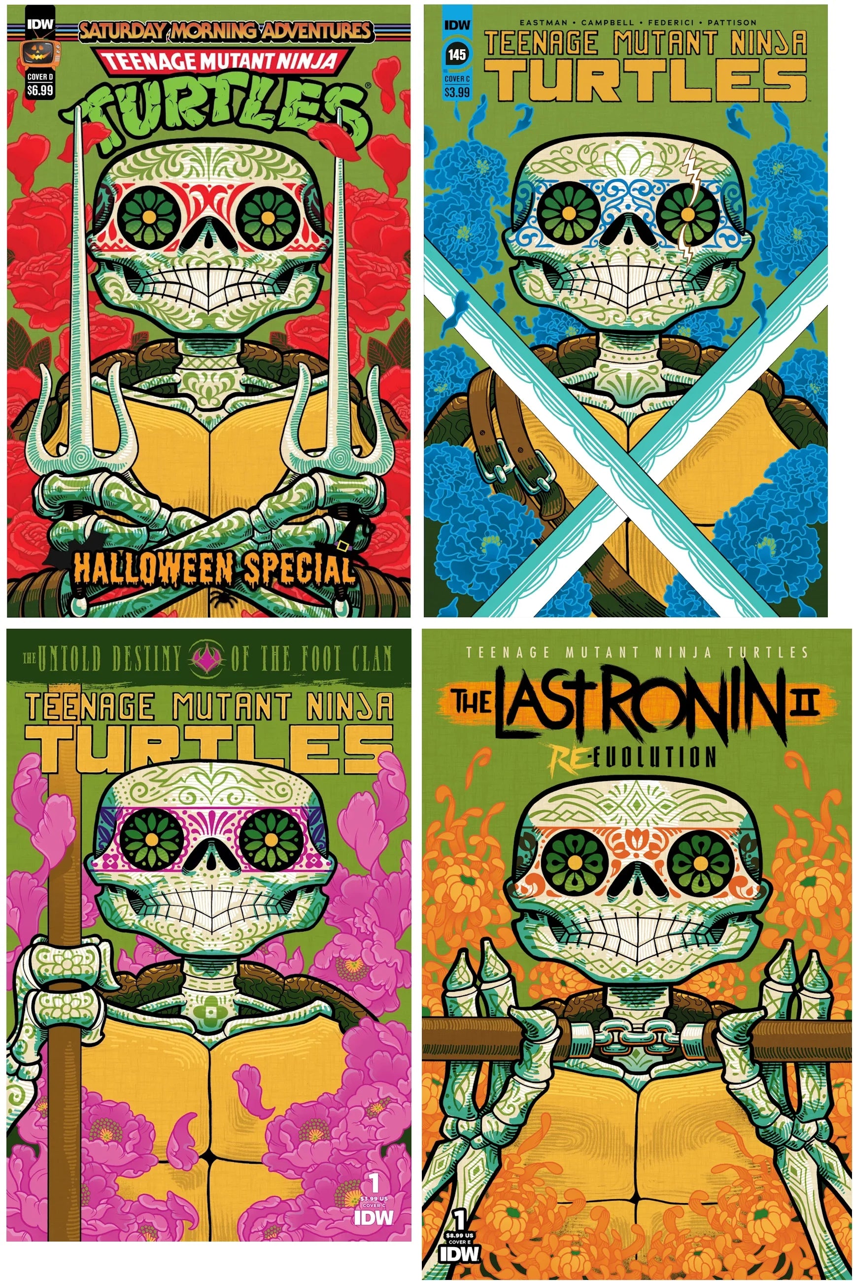 TEENAGE MUTANT NINJA TURTLES DIA DE LOS MUERTOS VARIANT COMIC BOOK SET ~ IDW