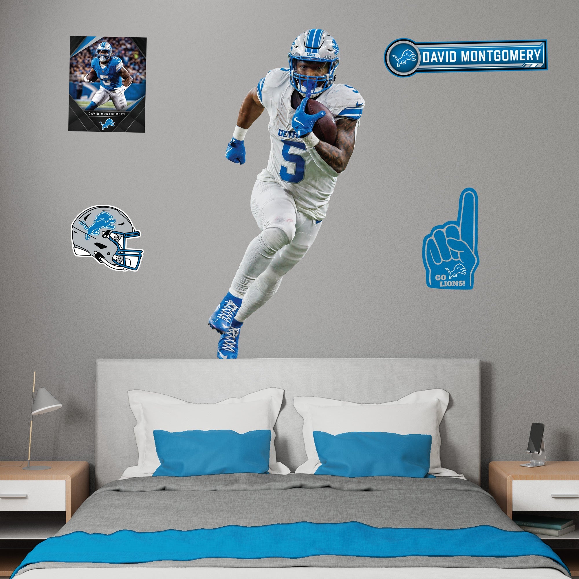 David Montgomery - Realbig Collection - Official NFL - Detroit Lions - Reusable Vinyl Wall Decals