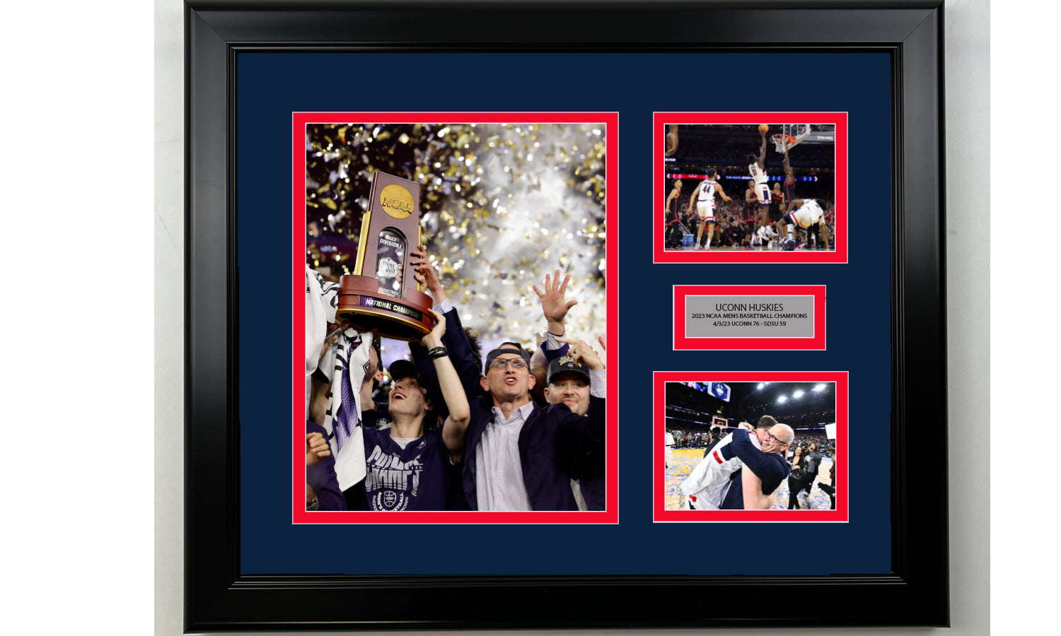 Framed UCONN Huskies 2023 NCAA Men's Basketball Champions Facsimile Laser Engraved Signature Collage