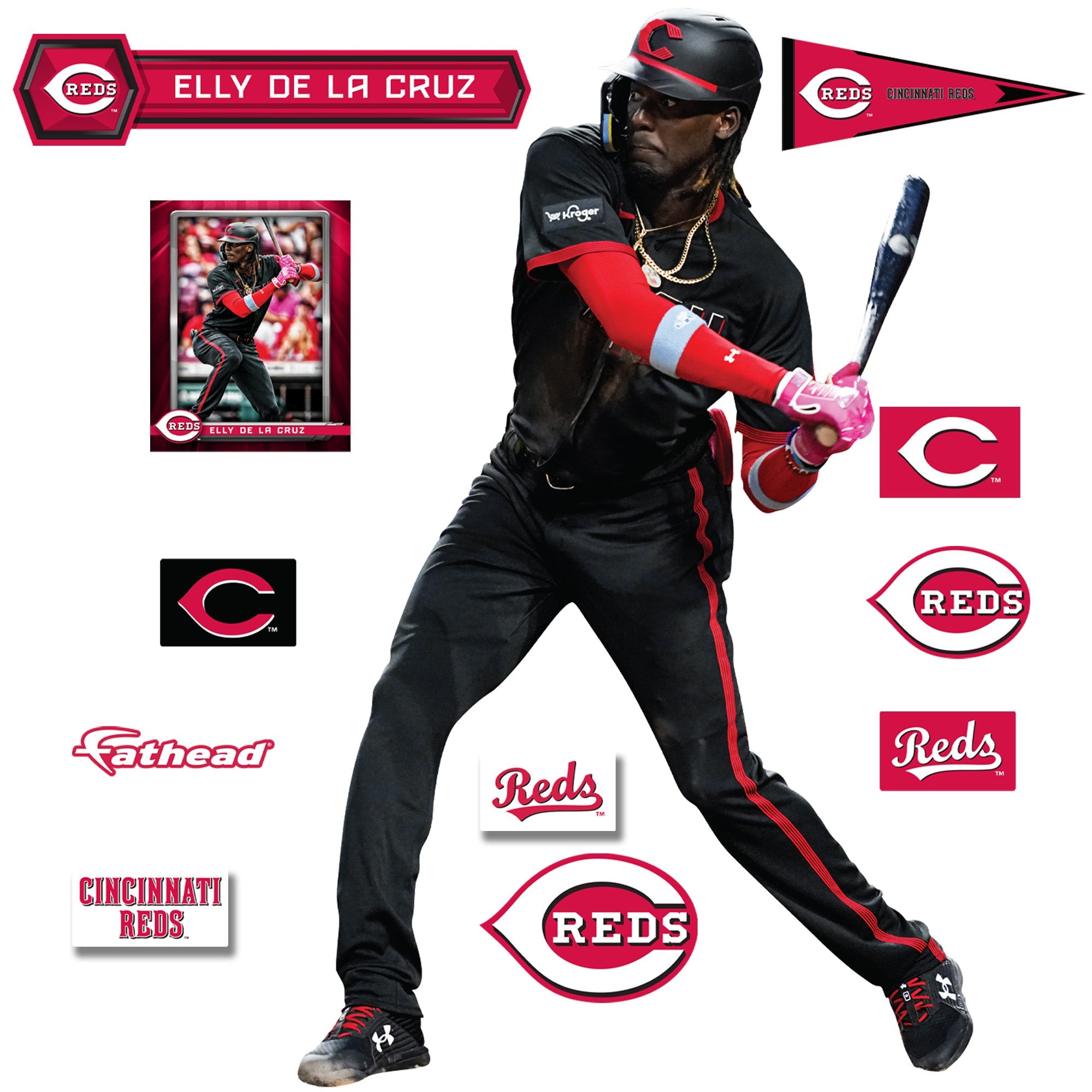 Elly De La Cruz - RealBig City Connect Collection - Official MLB - Cincinnati Reds - Reusable Vinyl Wall Decals