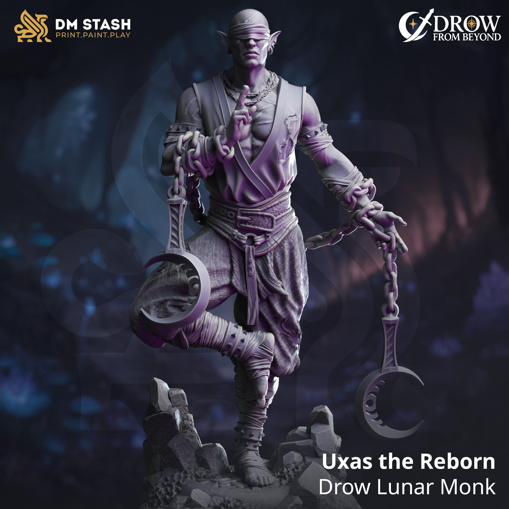Uxas the Reborn (Male Drow Lunar Monk)