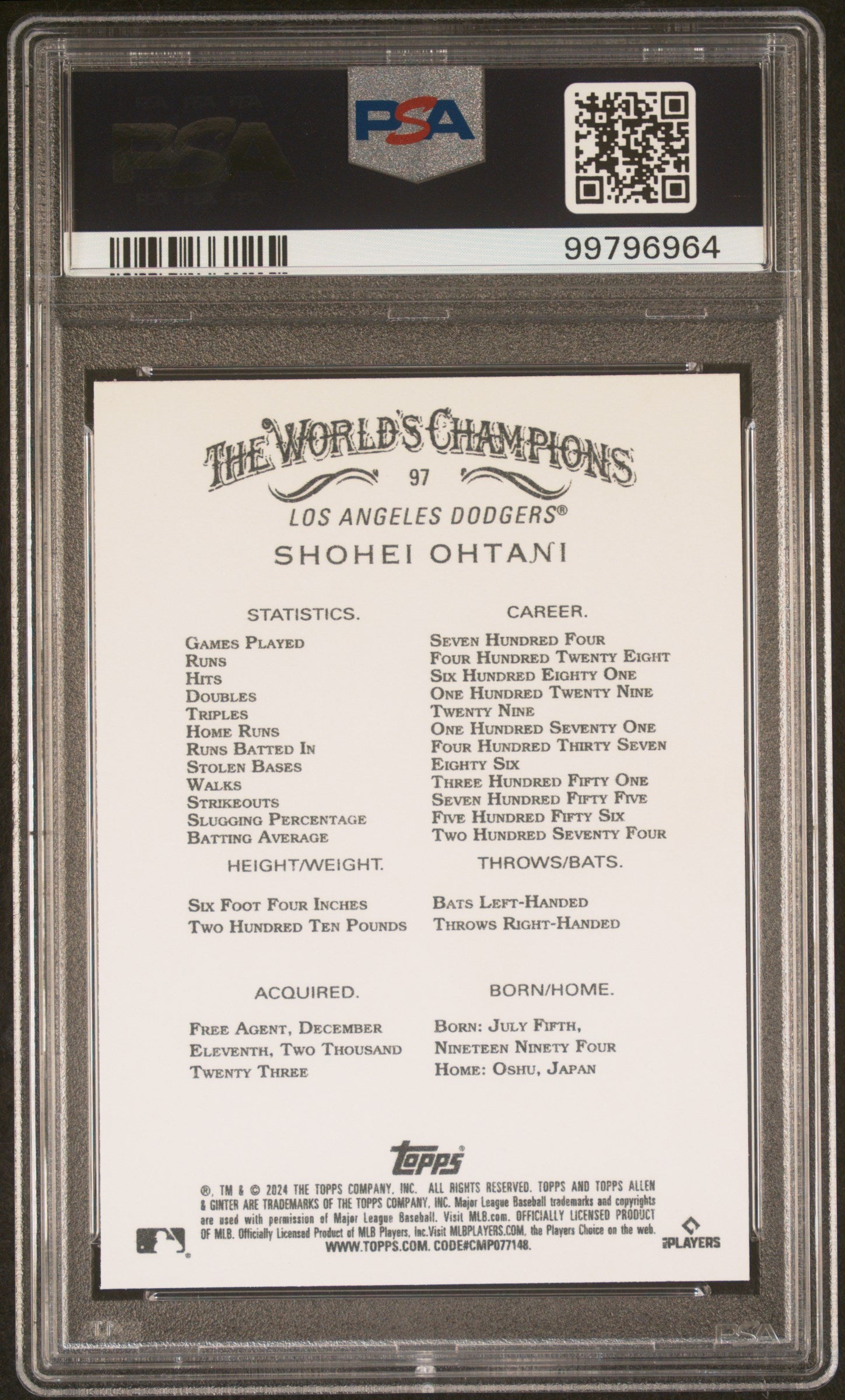 Graded 2024 Topps Allen & Ginter Shohei Ohtani #97 Baseball Card PSA 10 Gem Mint