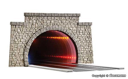 Viessmann 5097 HO Scale Road Tunnel with Cut-Stone Portal and LED Interior Lights - Stone Art -- 6-9/16 x 3 x 1-3/4"  16.7 x 7.6 x 4.5cm with 7-1/16"  18cm of Roadway