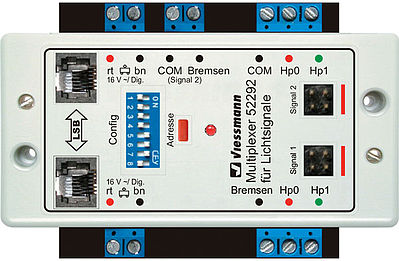 Viessmann 52292 All Scale Double Multiplexer Control Module with DCC Decoder - AC: 10-16V; DC - 14-24V -- Controls 2 Daylight Signals with Multiplex Technology
