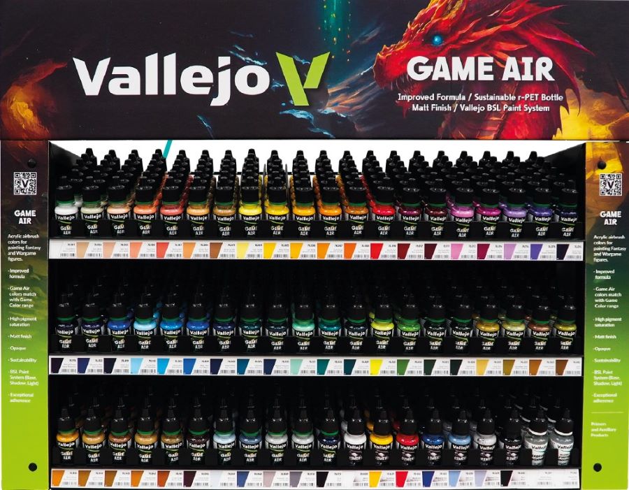 Vallejo 10111 Game Air Paint Deal w/Counter Display Rack (6 each: 51 colors, 7 p
