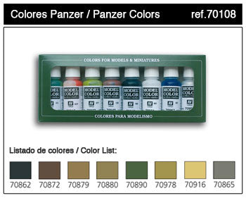 Vallejo 70108 17ml. Bottle Panzer Model Color Paint Set (8 Colors)