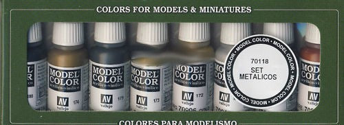 Vallejo 70118 17ml. Bottle Metallics Model Color Paint Set (8 Colors)