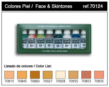 Vallejo 70124 17ml Bottle Face & Skin Tones Model Color Paint Set (8 Colors)