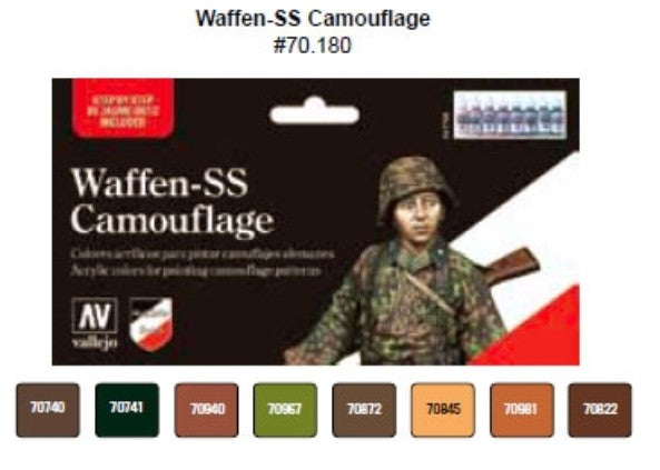 Vallejo 70180 17ml. Bottle WWII Waffen SS Camo Uniforms Model Color Paint Set (8