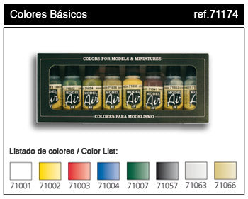 Vallejo 71174 17ml Bottle Basic Model Air Paint Set (8 Colors)
