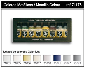 Vallejo 71176 17ml Bottle Metallics Model Air Paint Set (8 Colors)