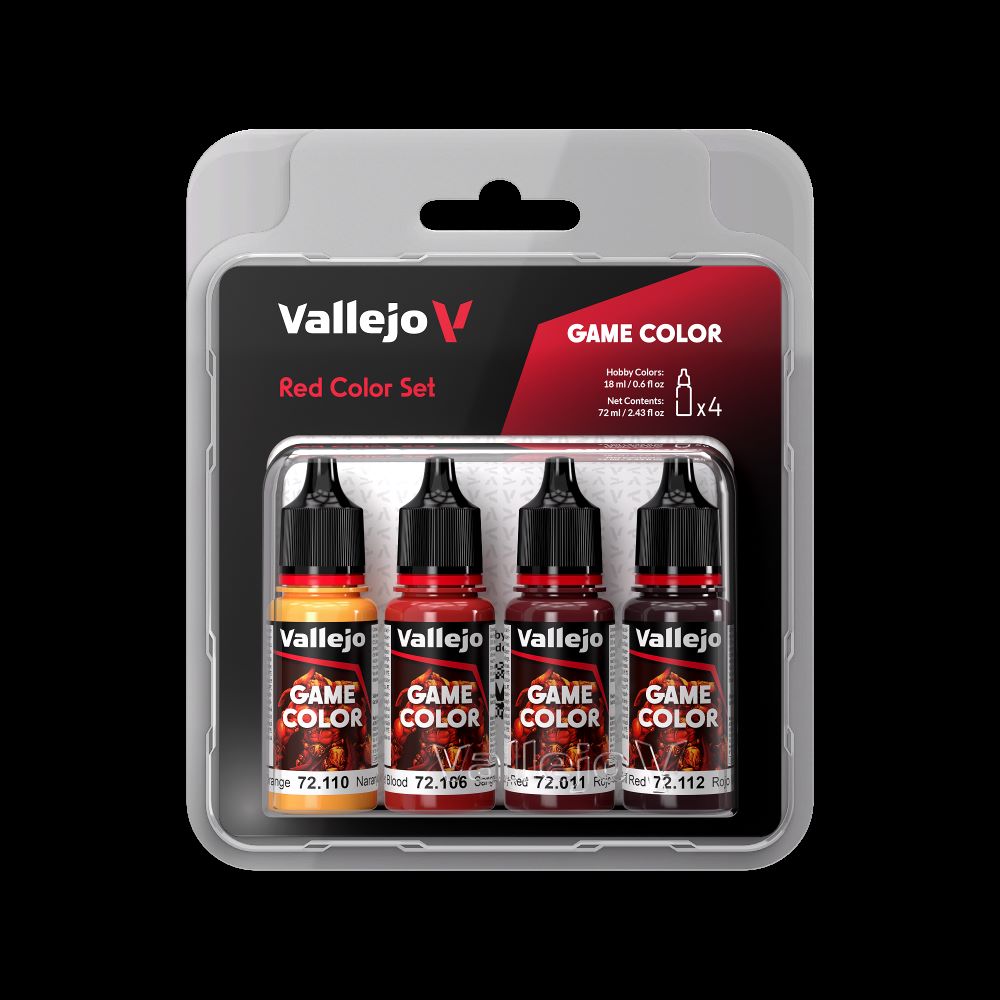 Vallejo 72377 18ml Bottle Red (Base, Shadow, Light) Game Color Paint Set (4 Colo