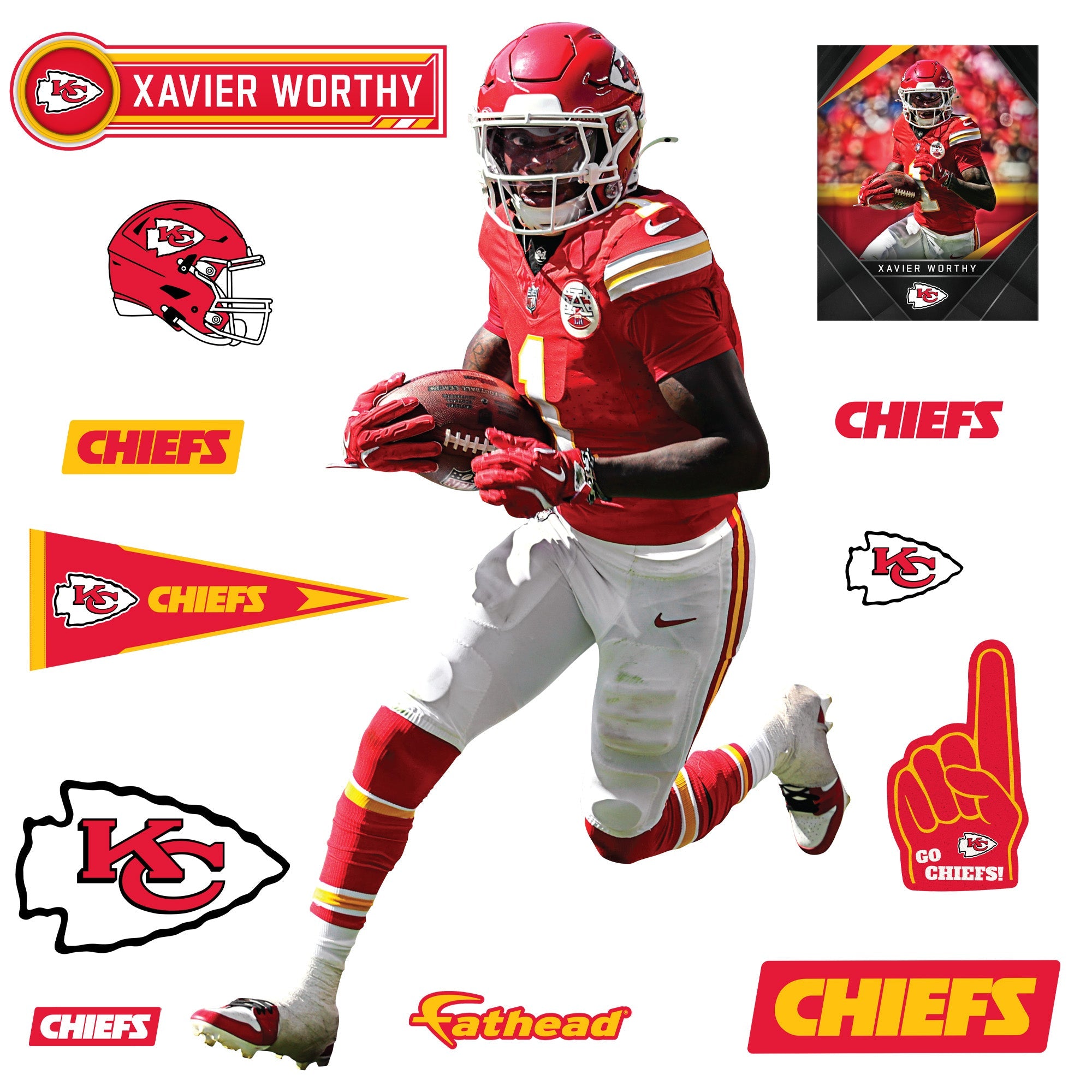 Xavier Worthy - RealBig Collection - Official NFL - Kansas City Chiefs - Reusable Vinyl Wall Decals