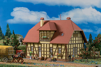 Vollmer 43654 HO Scale Half-Timbered Duplex - Kit -- Yellow 6-1/4 x 4-3/4 x 4-15/16"  15.8 x 12.1 x 12.5cm