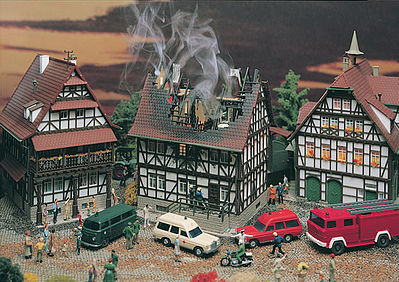 Vollmer 43728 HO Scale House On Fire -- 4-3/4 x 3-1/2 x 5-3/4"  12 x 9 x 14.5cm