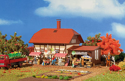 Vollmer 43951 HO Scale Organic Farm Shop - Kit (Organic Plastic) -- Includes Stands, Umbrellas & More 6-1/8 x 4-5/16 x 4-1/4"  15.5 x 11 x 10.8cm