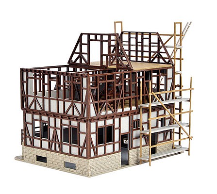 Vollmer 46889 HO Scale Half-Timbered House Under Construction -- Kit - 4-3/4 x 3-15/16 x 4-1/2"  12 x 10 x 11.5cm