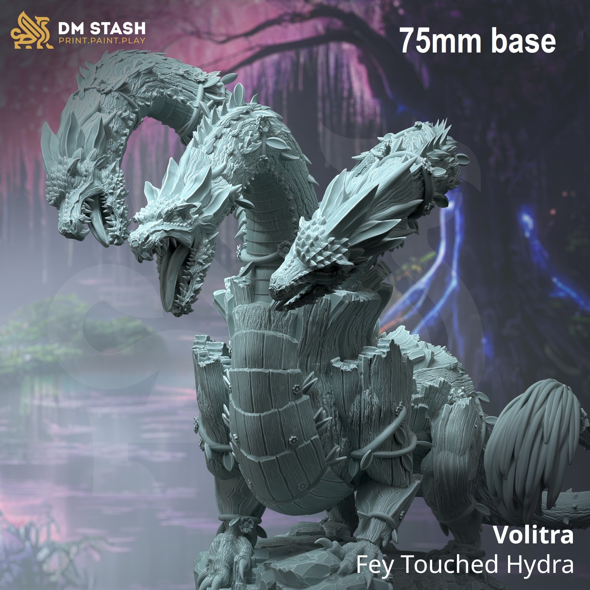 Volitra, Fey Touched Hydra (With Wood Armor & Flowers)