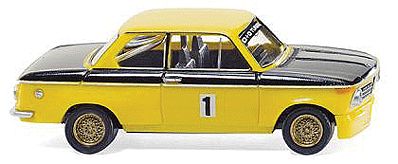 Wiking 18302 HO Scale 1968 BMW 2002 Sedan Racing Version - Assembled -- #1 (yellow, black)