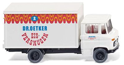Wiking 27401 HO Scale Mercedes-Benz L 608 Box-Body Delivery Truck - Assembled -- Dr. Oetker Eisvergngen (white, red, yellow, blue, German Lettering)