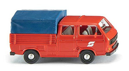 Wiking 29306 HO Scale Volkswagen T3 Crew-Cab Pickup Truck - Assembled -- Austrian Federal Railways OBB (red)