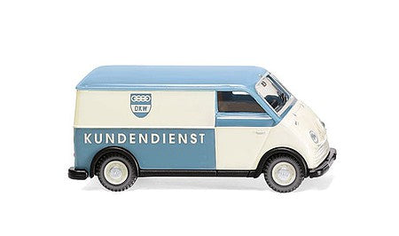Wiking 33403 HO Scale 1955-1962 DKW Fast Truck Cargo Van - Assembled -- DKW Service (blue, white, German Lettering)