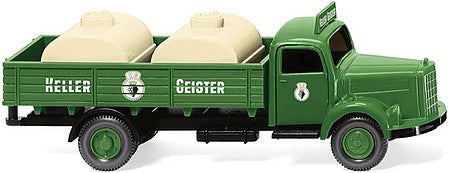 Wiking 43020 HO Scale 1951-1955 Mercedes-Benz L 3500 Low-Side Delivery Truck, Tank Load - Assemble -- Keller Ghosts (green, white, German Lettering)