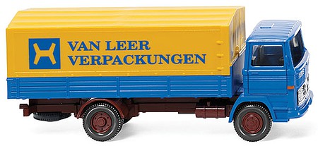 Wiking 43701 HO Scale 1965 Mercedes-Benz LP 1317 Low-Side Truck - Assembled -- Van Leer (blue, yellow, maroon, German Lettering)
