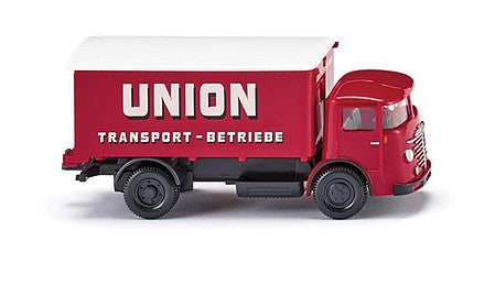 Wiking 47603 HO Scale 1953-1955 Bussing 4500 Box-Body Truck - Assembled -- Union Transport (red, black, white, German Lettering)