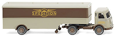 Wiking 51320 HO Scale Mercedes-Benz Pullman Tractor w/Dry Van Trailer - Assembled -- Spedition im Flugelrad (ivory, brown, German Lettering)