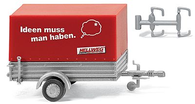 Wiking 5602 HO Scale Small Tarp-Covered Passenger Vehicle Trailer -- Hellweg (red, gray)