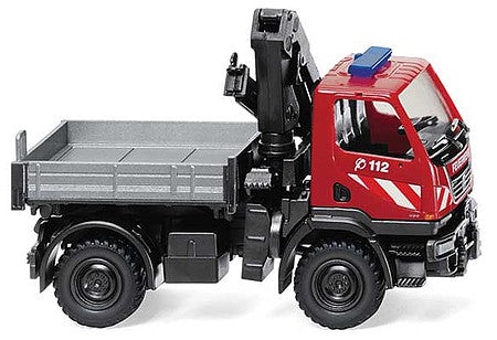 Wiking 60131 HO Scale Unimog U 20 with Crane - Assembled -- Fire Department (red, black, silver)