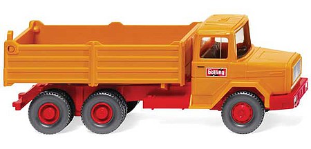 Wiking 67308 HO Scale 1970-1978 Magirus Deutz High-Side Dump Truck - Assembled -- Bolling (orange, red, German Lettering)