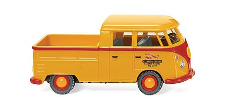 Wiking 78906 HO Scale 1963-1967 Volkswagen T1 Crew-Cab Pickup - Assembled -- Yellow, Red (German Lettering)