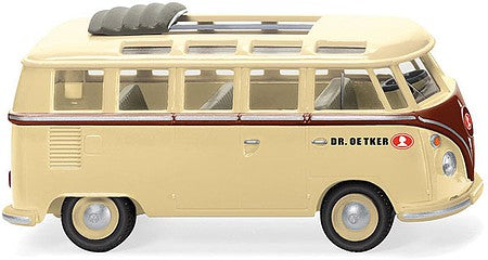 Wiking 79723 HO Scale 1963-1967 Volkswagen T1 Samba Passenger Van - Assembled -- Dr. Oetker (pale yellow, brown, German Lettering)