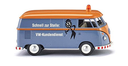 Wiking 79727 HO Scale 1963 Volkswagen T1 Cargo Van - Assembled -- VW Service (blue, orange, German Lettering)