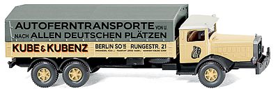 Wiking 84303 HO Scale Mercedes-Benz L 10000 Flatbed Truck -- Kube & Kubenz Berlin (ivory, gray, white, German Lettering)