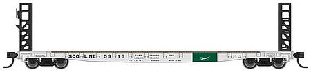 Walthers Mainline 910-5913 HO Scale 53' GSC Bulkhead Flatcar - Ready to Run -- Soo Line #5913 (white, black, green)
