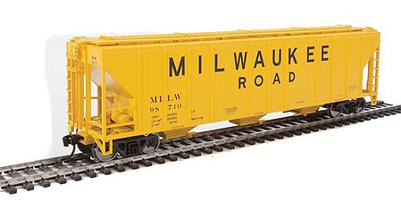 Walthers Mainline 910-7469 HO Scale 50' Pullman-Standard PS-2 CD 4427 Covered Hopper - Ready To Run -- Milwaukee Road #98710 (yellow, Billboard Lettering)