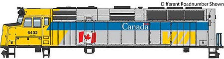Walthers Mainline 9469 HO Scale EMD F40PH - Standard DC -- VIA Rail Canada #6436 (Canadian Flag Scheme; gray, blue, yellow)