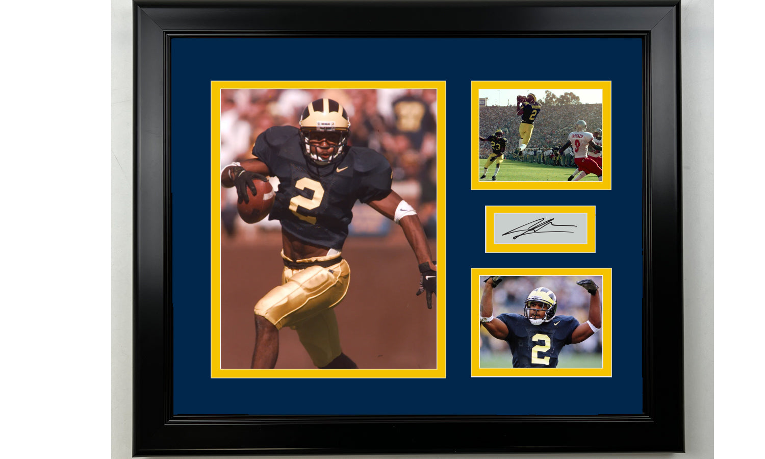 Framed Charles Woodson Michigan Wolverines Facsimile Laser Engraved Signature Football 14x11 3 Photo Collage