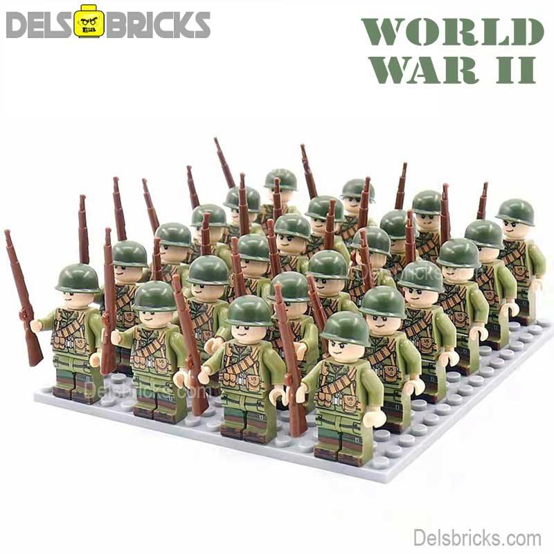 World War 2 American Soldiers set of 24 Lego Minifigures Custom Toys D-123