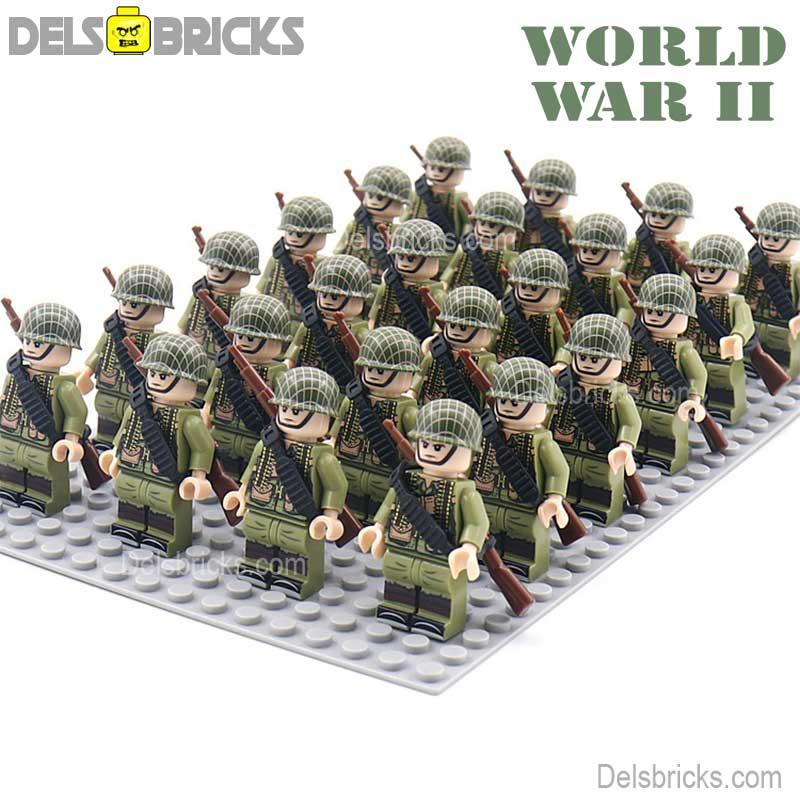 World War 2 American Soldiers set of 24 Lego Minifigures Custom Toys d-259