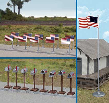 Walthers SceneMaster 949-4171 HO Scale Flags (11) and Mailboxes (8)