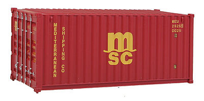Walthers SceneMaster 949-8059 HO Scale 20' Corrugated Container - Assembled -- Mediterranean Shipping Co. (MSC) (red)