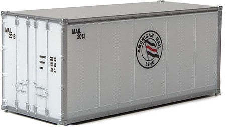 Walthers SceneMaster 949-8660 HO Scale 20' Smooth-Side Container - Ready to Run -- American Mail Line (white, blue, red)
