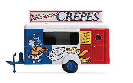 Wiking HC5000 HO Scale Concession Trailer - Assembled -- Crepes (blue, white, red; French Lettering)