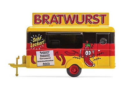 Wiking HC5001 HO Scale Concession Trailer - Assembled -- Bratwurst (yellow, black, red; German Lettering)