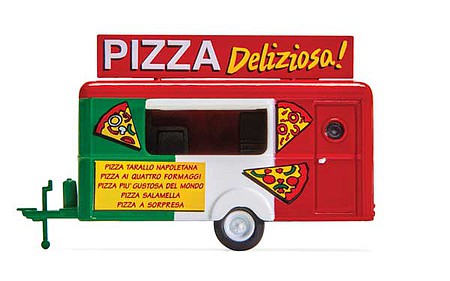 Wiking HC5002 HO Scale Concession Trailer - Assembled -- Pizza (green, white, red; Italian Lettering)