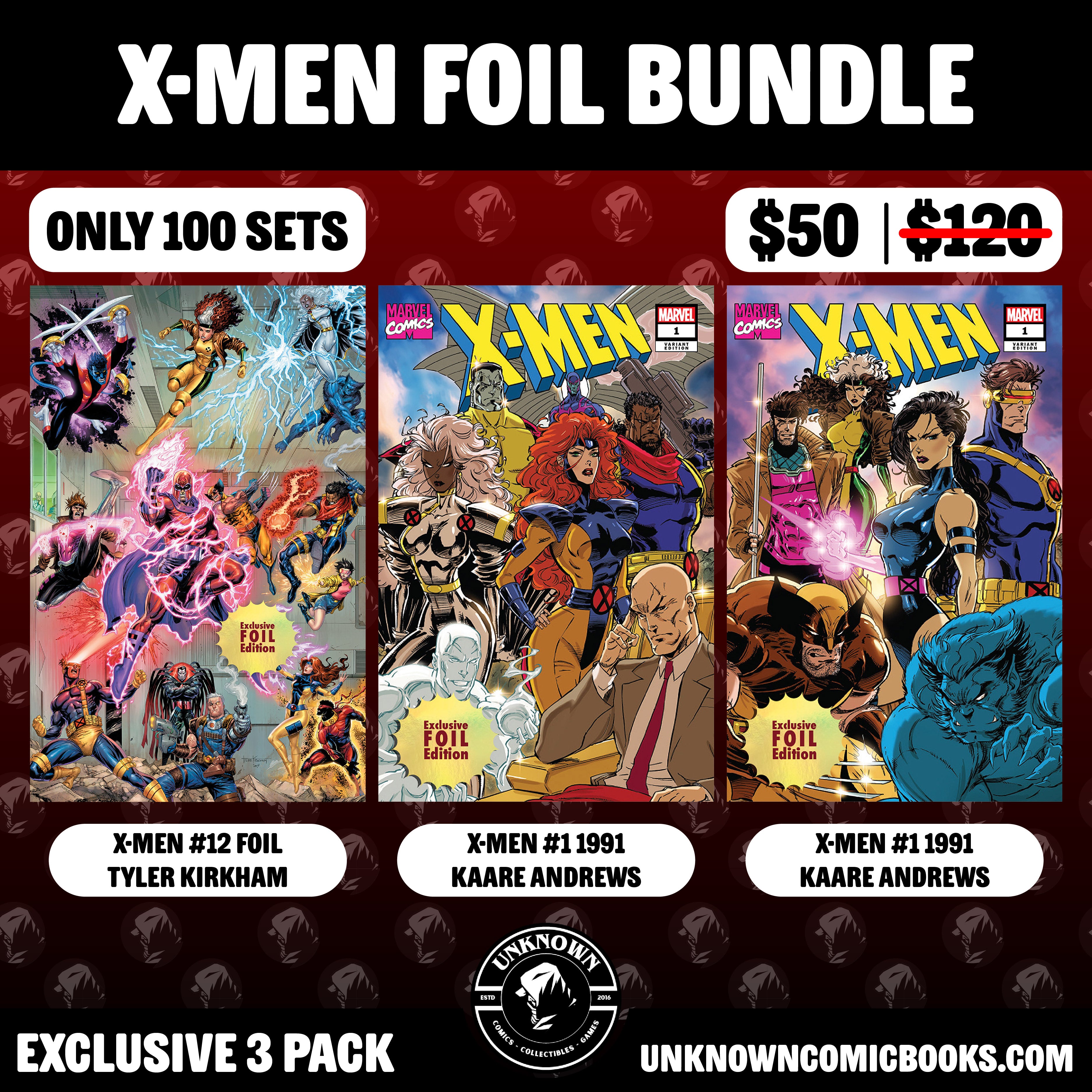 [3 PACK] FOIL X-MEN KIRKHAM | ANDREWS BUNDLE X-MEN #12 C2E2 FOIL | X-MEN #1 GOLD & BLUE 2025